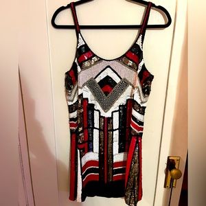 Parker Red and Gold Geometric Mini Dress